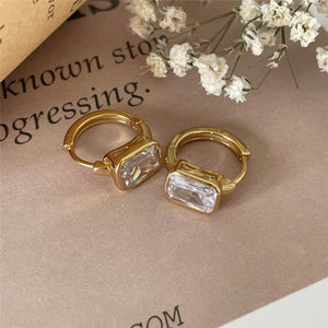925 Silver Rectangular Zircon Hoop Earrings Geometric Circle Ear Jewelry
