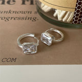925 Silver Rectangular Zircon Hoop Earrings Geometric Circle Ear Jewelry