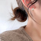 925 Silver Rectangular Zircon Hoop Earrings Geometric Circle Ear Jewelry