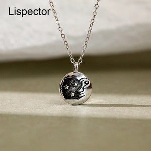 925 Silver Retro Boho Star Moon Pendant Necklace Women Vintage Jewelry