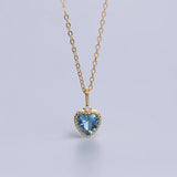 925 Silver Sea Zircon Heart Pendant Necklace Crystal Female Jewelry