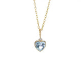 925 Silver Sea Zircon Heart Pendant Necklace Crystal Female Jewelry