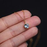 925 Silver Sea Zircon Heart Pendant Necklace Crystal Female Jewelry