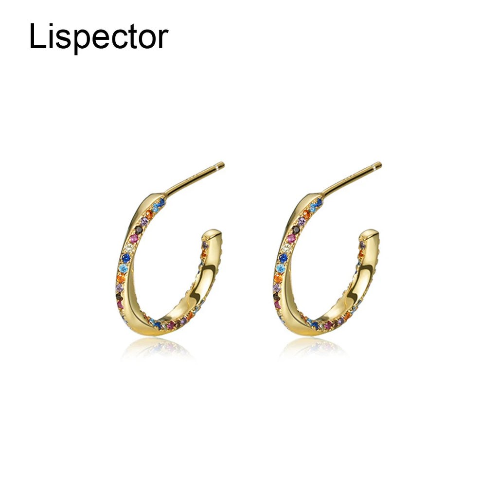 925 Silver Zircon Twisted Stud Earrings Colorful Women's Fine Jewelry