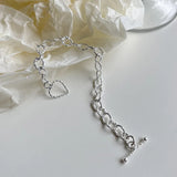 925 Silver Twisted Love Heart Charm Bracelet Geometric Bangle Jewelry