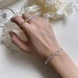 925 Silver Twisted Love Heart Charm Bracelet Geometric Bangle Jewelry