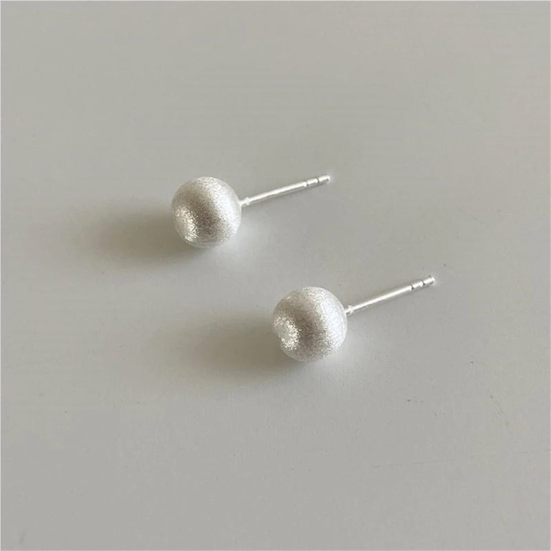 925 Sterling Silver Round Beads Stud Earrings for Women Girls