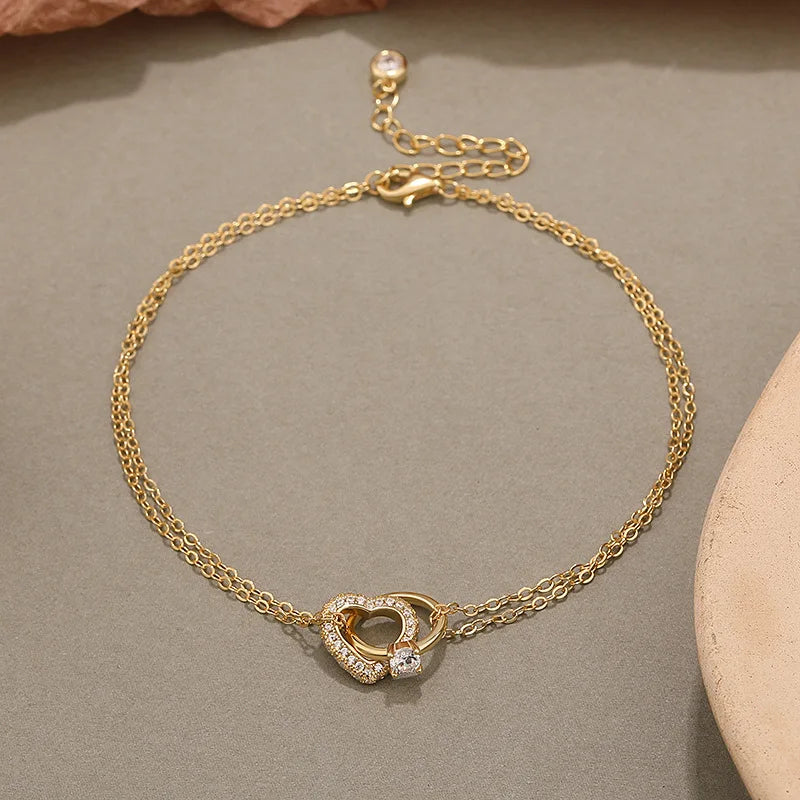 Vintage Zircon Love Heart Charm Anklets for Women
