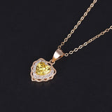 925 Silver Yellow Crystal Heart Pendant Necklace Women Jewelry
