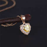 925 Silver Yellow Crystal Heart Pendant Necklace Women Jewelry