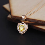 925 Silver Yellow Crystal Heart Pendant Necklace Women Jewelry