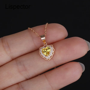 925 Silver Yellow Crystal Heart Pendant Necklace Women Jewelry
