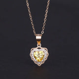 925 Silver Yellow Crystal Heart Pendant Necklace Women Jewelry
