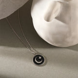 925 Silver Crescent Moon Star Pendant Necklace Enamel Jewelry
