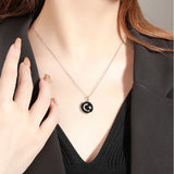 925 Silver Crescent Moon Star Pendant Necklace Enamel Jewelry