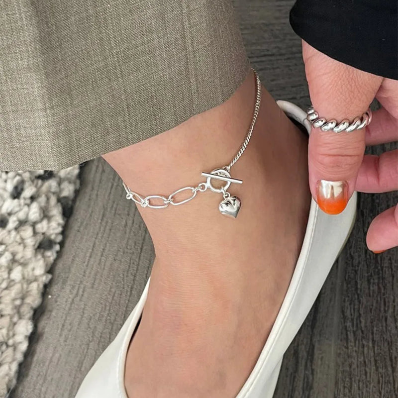 925 Silver Love Heart Charm Anklets Beach Jewelry