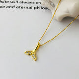 925 Sterling Silver Zircon Whale Tail Pendant Necklace for Women