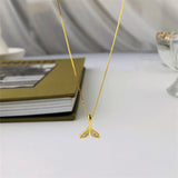 925 Sterling Silver Zircon Whale Tail Pendant Necklace for Women
