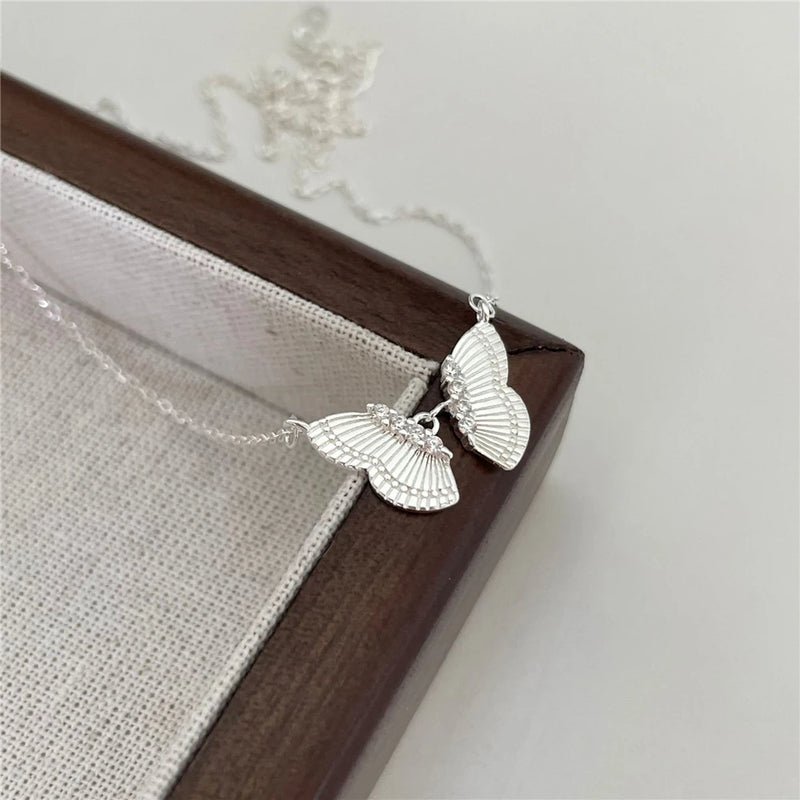 925 Silver Zircon Butterfly Pendant Necklace Women Boho Party Jewelry
