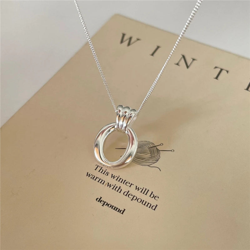 925 Sterling Silver Oval Pendant Necklace Women Clavicle Chain Jewelry
