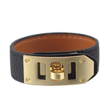 Litchi Pattern Single Circle Glossy Button PU Bracelet Bangle