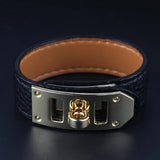Litchi Pattern Single Circle Glossy Button PU Bracelet Bangle