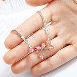 Literary Feather Strawberry Crystal 925 Sterling Silver Sweet Bracelets