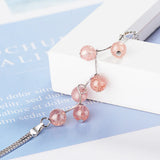 Literary Feather Strawberry Crystal 925 Sterling Silver Sweet Bracelets