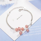 Literary Feather Strawberry Crystal 925 Sterling Silver Sweet Bracelets