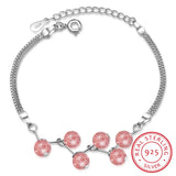 Literary Feather Strawberry Crystal 925 Sterling Silver Sweet Bracelets