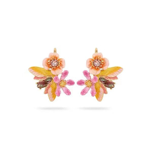3D Grape Manor Butterfly and Flower Drop Earrings with Enamel Studs