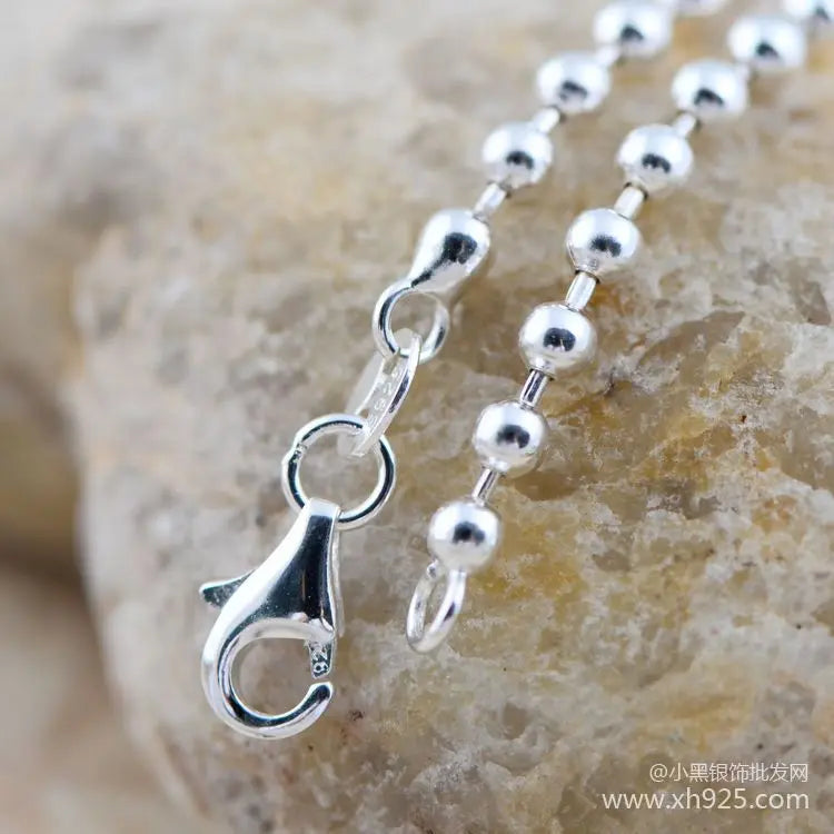 925 Silver Thick 2.5mm Female Necklace with Round Pearl 46cm