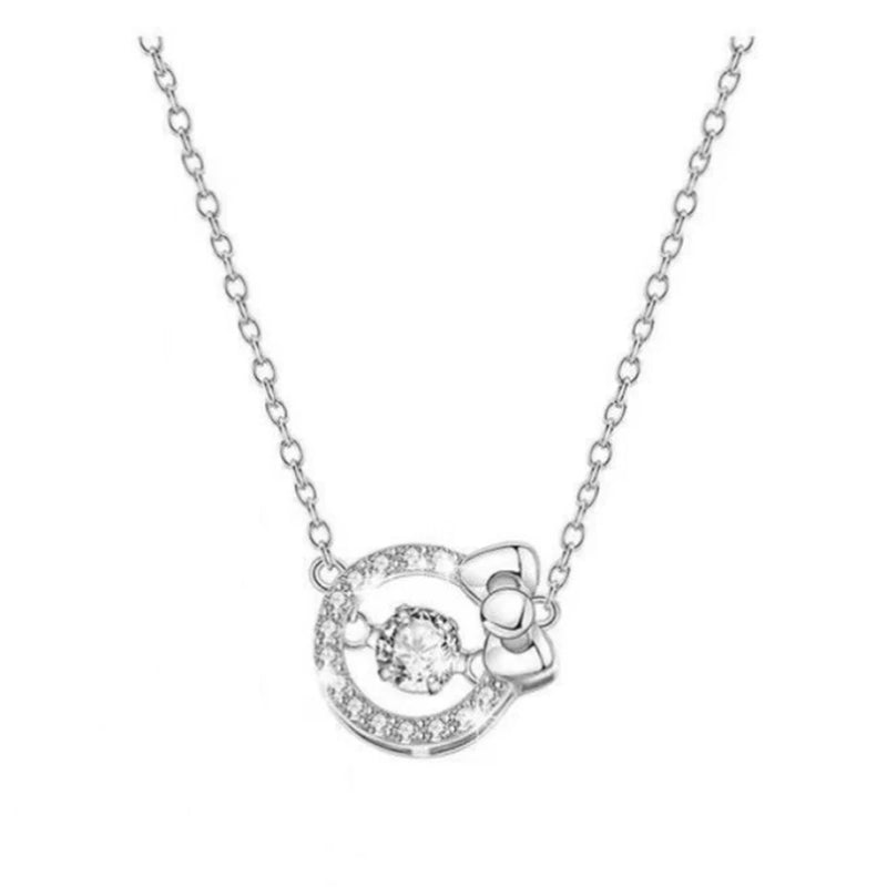 Cat Moissanite Pendant Necklace Women Silver Plate Wedding Jewelry