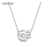 Cat Moissanite Pendant Necklace Women Silver Plate Wedding Jewelry
