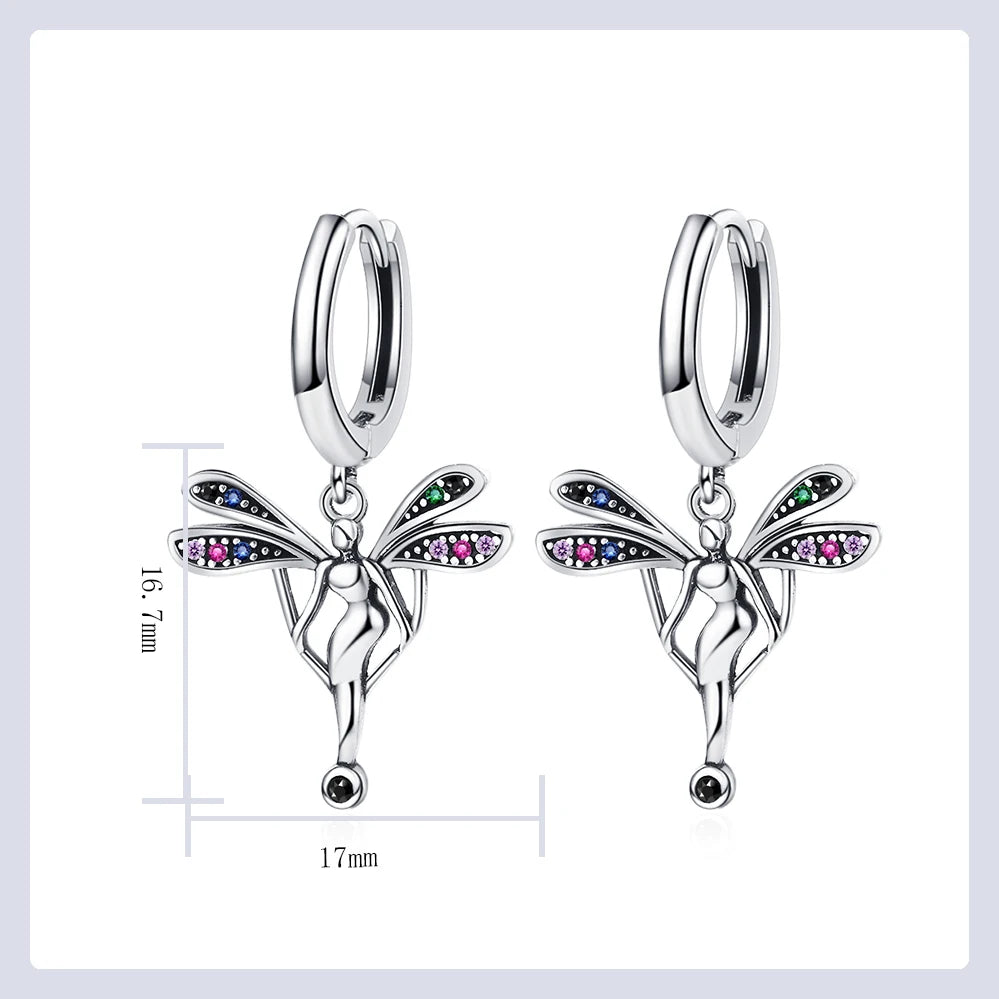 Colored Angel Hoop Earrings 925 Sterling Silver Women's Party Jewelry
