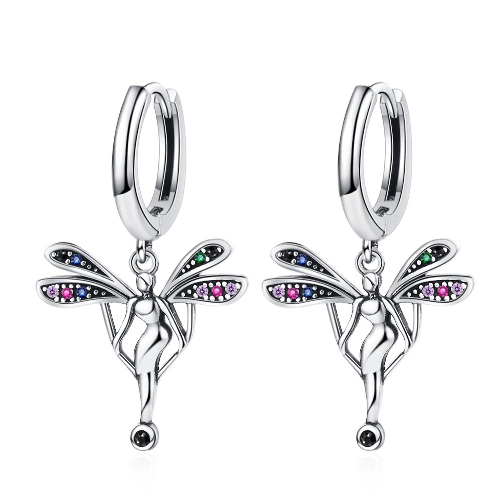 Colored Angel Hoop Earrings 925 Sterling Silver Women's Party Jewelry