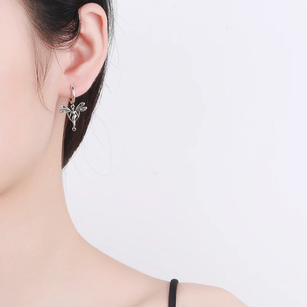 Colored Angel Hoop Earrings 925 Sterling Silver Women's Party Jewelry