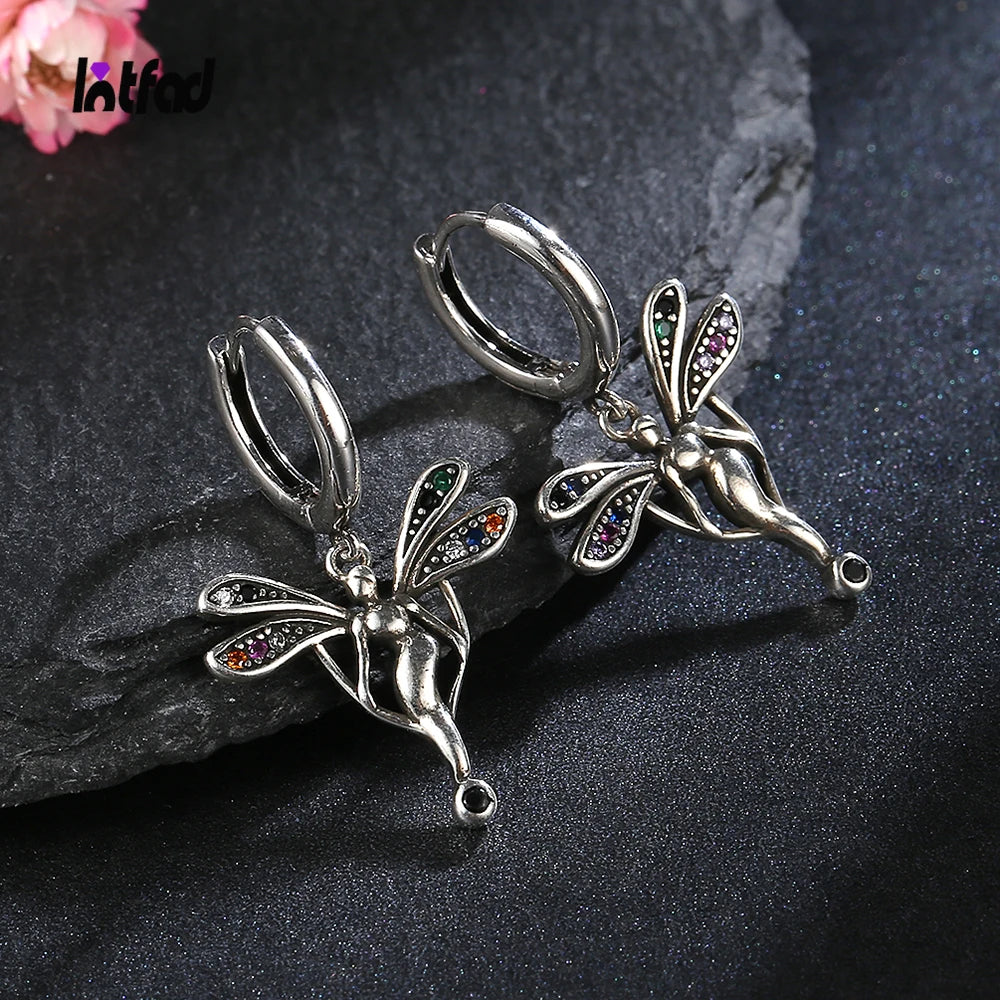 Colored Angel Hoop Earrings 925 Sterling Silver Women's Party Jewelry
