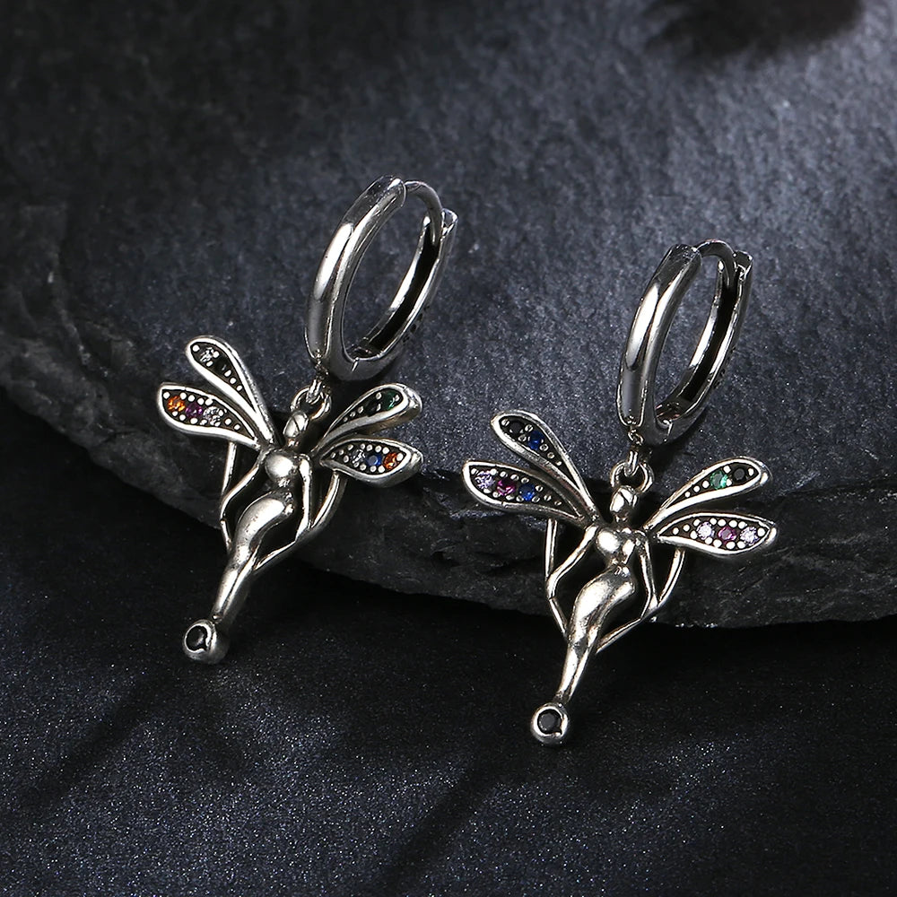 Colored Angel Hoop Earrings 925 Sterling Silver Women's Party Jewelry