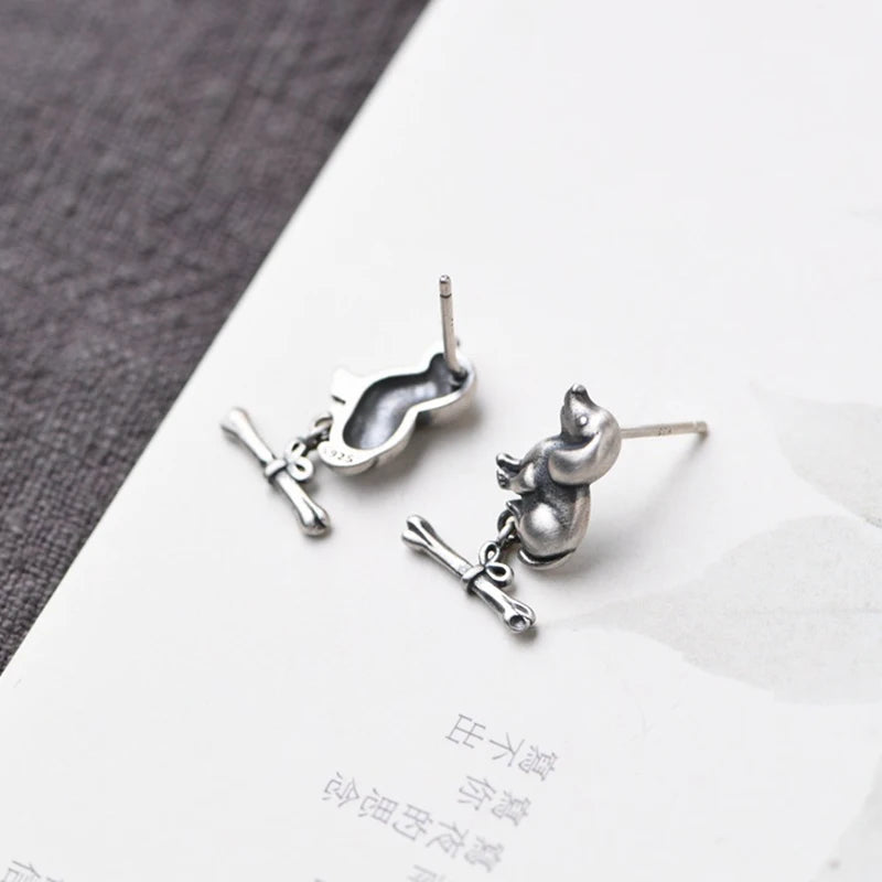 Vintage Little Dog Stud Earrings 925 Jewelry for Women Girls