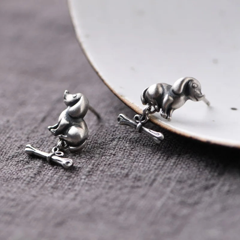 Vintage Little Dog Stud Earrings 925 Jewelry for Women Girls