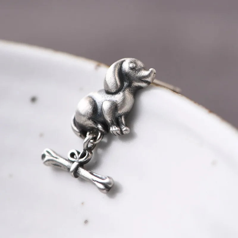Vintage Little Dog Stud Earrings 925 Jewelry for Women Girls