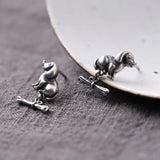 Vintage Little Dog Stud Earrings 925 Jewelry for Women Girls