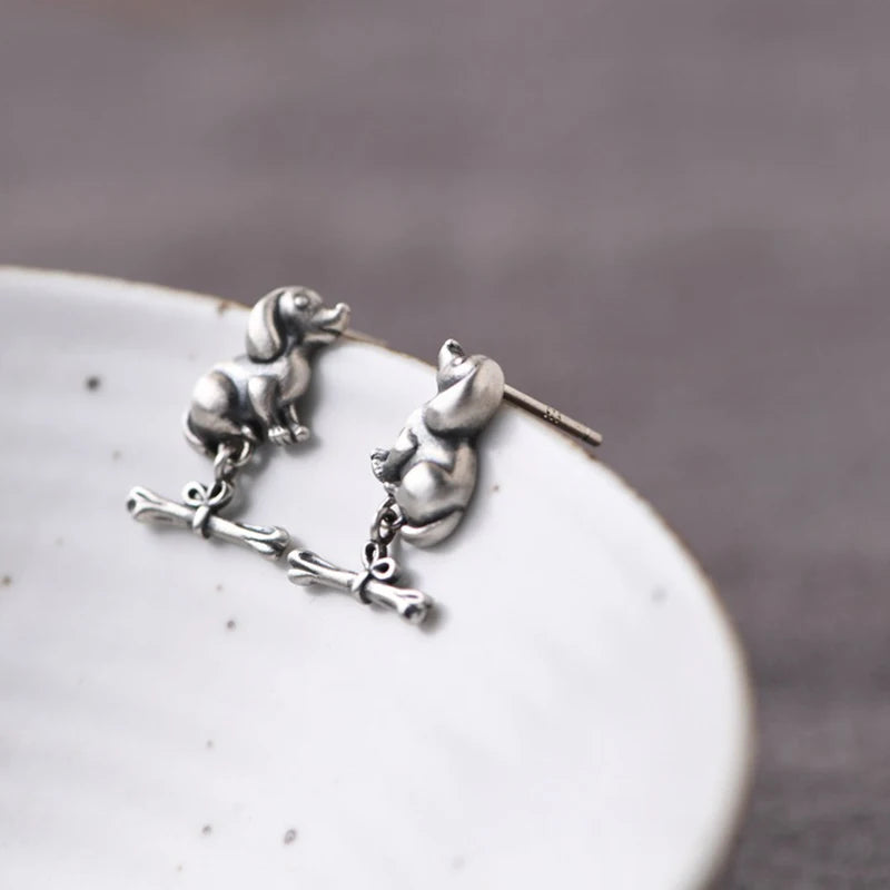 Vintage Little Dog Stud Earrings 925 Jewelry for Women Girls