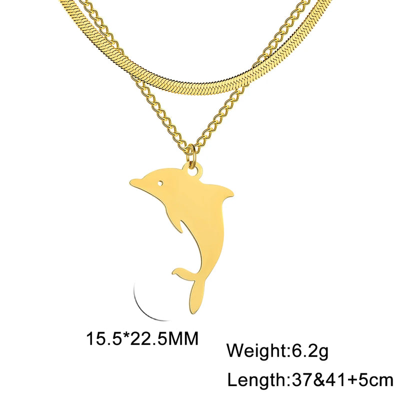 Dolphins Pendant Necklace Stainless Steel for Women