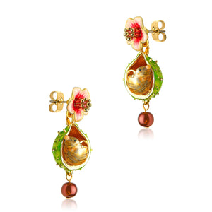 Hamster Fruit Shell Earrings with Enamel Ear Stud
