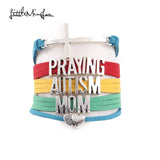 Cross Praying Autism Mom Bracelet Heart Charm Leather Wrap Men Awareness