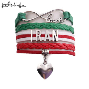 Infinity Love Iran Bracelet Heart Charm Leather Wrap Men Bracelets & Bangles