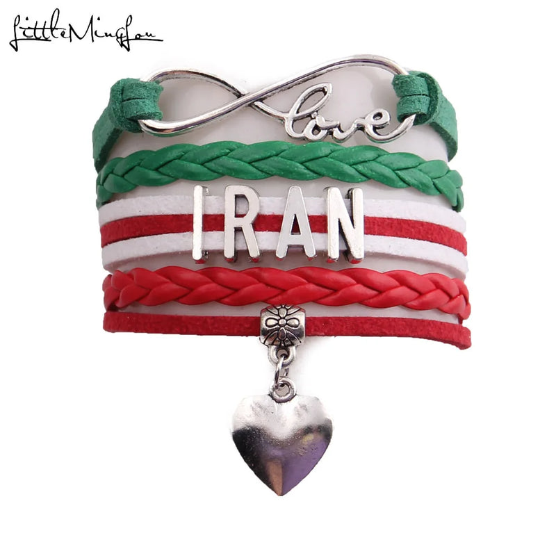 Infinity Love Iran Bracelet Heart Charm Leather Wrap Men Bracelets & Bangles