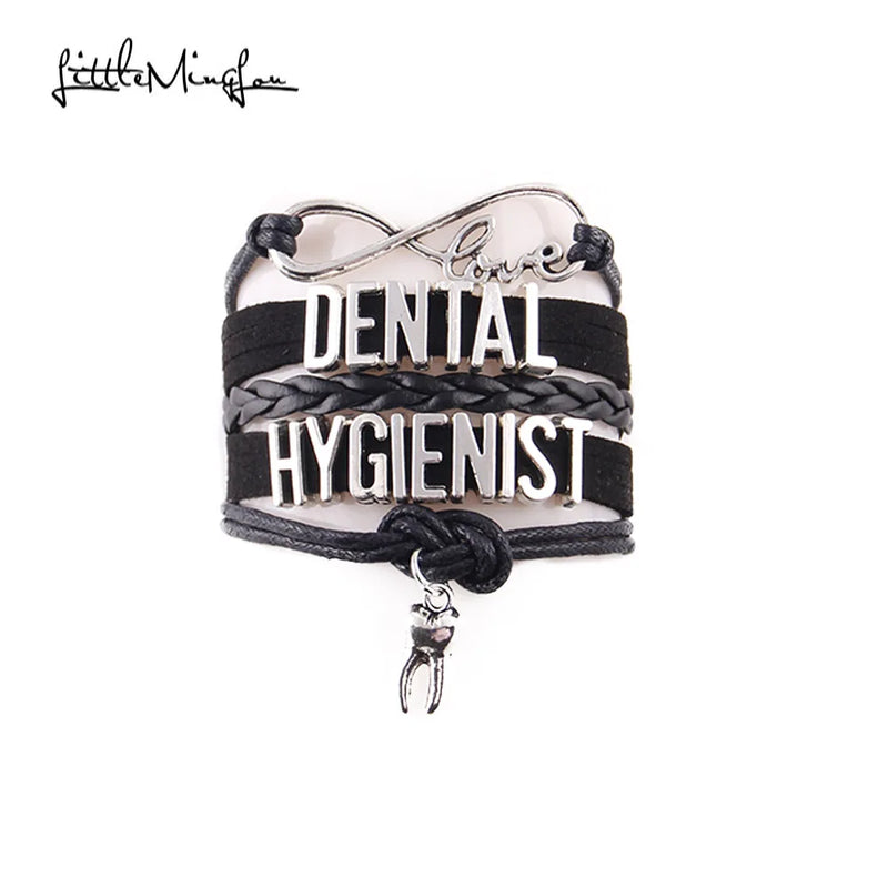 Infinity Love Dental Hygienist Bracelet Teeth Charm Leather Wrap